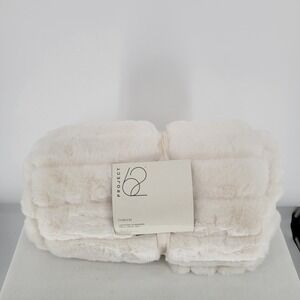 Project 62 Cream Faux Fur Throw Blanket 50x60 Ribbed Plush OEKO-TEX White
